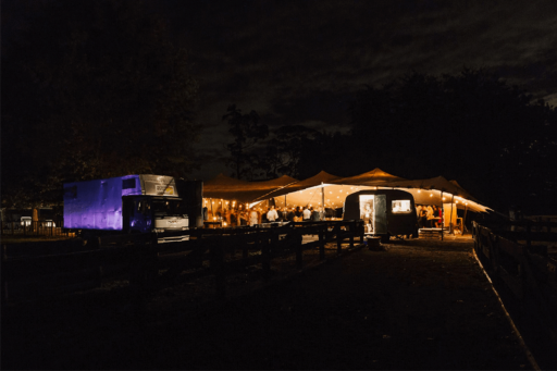Stretch marquee tent at night